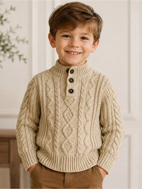 Baby Gap Kids Cable Knit Sweater 5 Years Beige Mock Neck Pullover